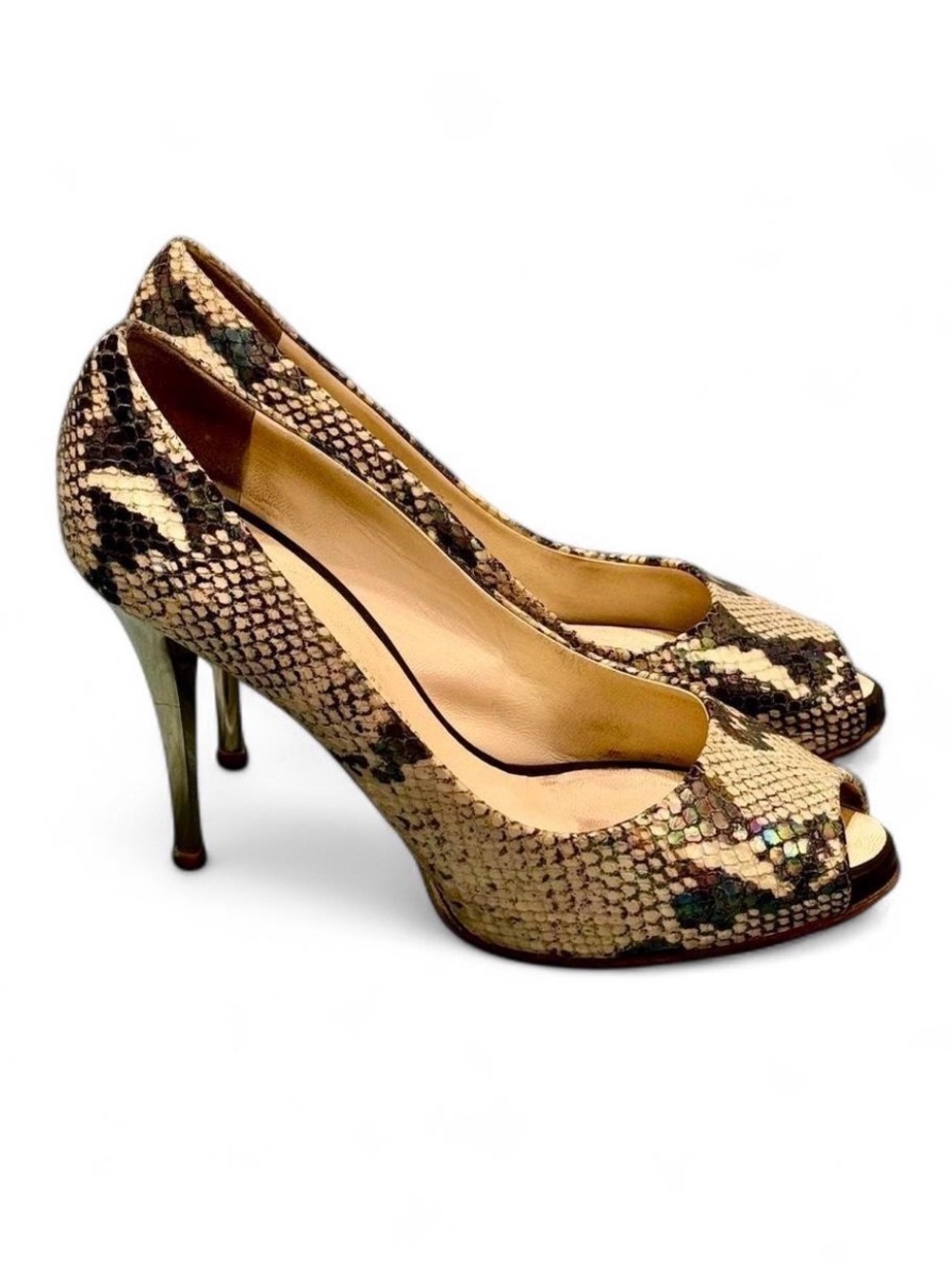 GIUSEPPE ZANOTTI DESIGN Vero Cuoio Python Print Peep-Toe Heels - Picture 4 of 10